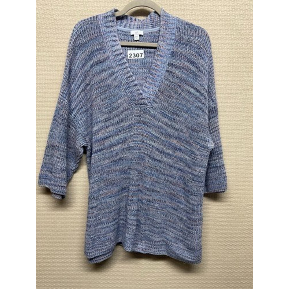 J. Jill Blue Pointelle 100% Cotton V-Neck Sweater Pullover Women XLarge